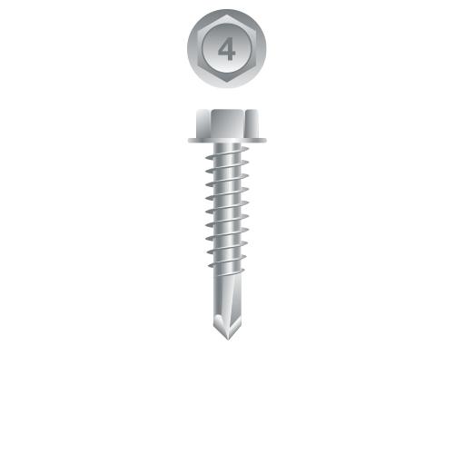 14-14 x 4 Unslotted Indented Hex Washer Head Self-Drilling Screw 410 Stainless Steel Passivated and Waxed