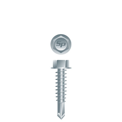 14-14 x 1-1/2 Unslotted Indented Hex Washer Head Self-Drilling Screw Zinc Plated