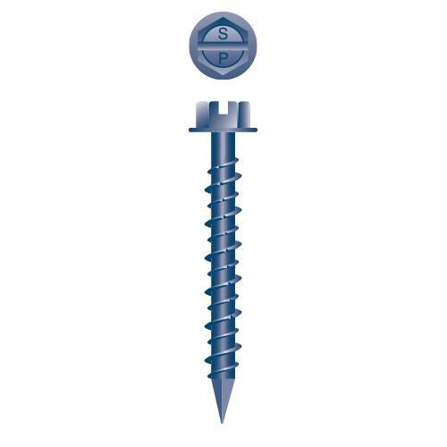 1/4 x 3-1/4 Slotted Indented Hex Washer Head Concrete Screw Blue Ceramic Finish