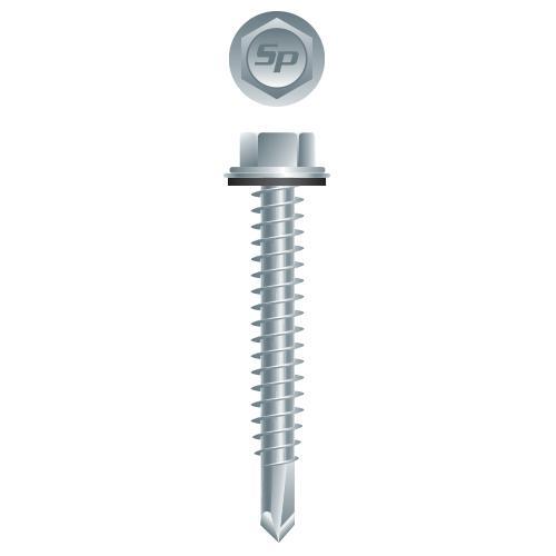 10-16 x 3 Unslotted Indented Hex Washer Head with Bonded Washer Self-Drilling Screw Zinc Plated