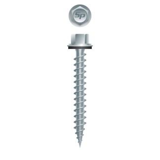 9-15 x 1-1/2 Unslotted Indented High Hex Washer Head with Shoulder and 304 Stainless Steel Bonded Washer Pole Grip Screw Hi-Low Thread Type S Strong Shield Coated