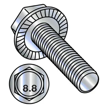 M8-1.25 x 30 Unslotted Indented Serrated Hex Flange Screw DIN 6921 Class 8.8 Steel Zinc Plated