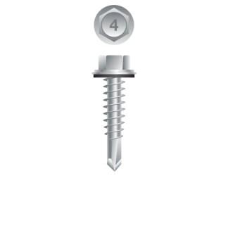 14-14 x 1 Unslotted Indented Hex Washer Head Self-Drilling Screw with Bonded Neo-EPDM Washer 410 Stainless Steel Passivated and Waxed