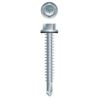 14-14 x 6 Unslotted Indented Hex Washer Head with Bonded Washer Self-Drilling Screw Zinc Plated