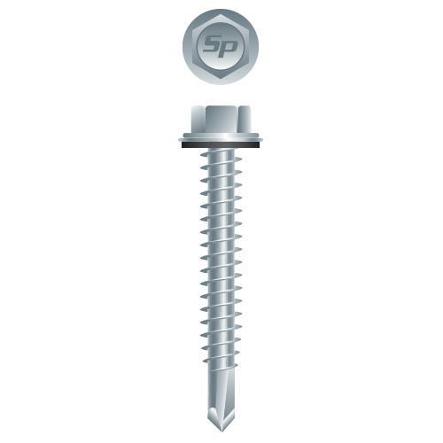 14-14 x 7/8 Unslotted Indented Hex Washer Lap Stitching #12 Head Self-Drilling Screw with Bonded Neo-EPDM Washer Strong-Shield Coated