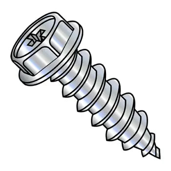 6-18 x 1-1/2 Phillips Indented Hex Washer Self-Tapping Sheet Metal Screw Type A Fully Threaded Zinc Plated And B