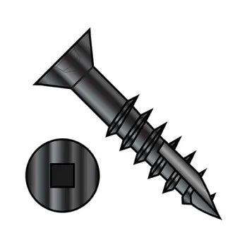 6-13 x 1-1/2 Flat Head Nibbed Square Drive Deep Thread Wood Screw Type 17 2/3 Thread Black Ox