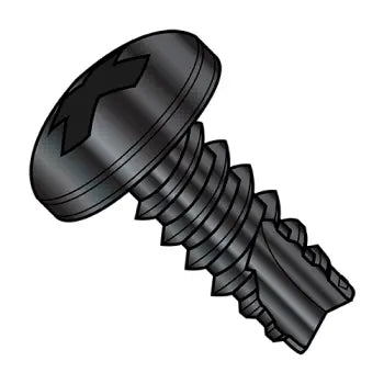 4-24 x 5/16 Phillips Pan Head Thread Cutting Screw Type 25 Fully Threaded Black Oxide and Oil