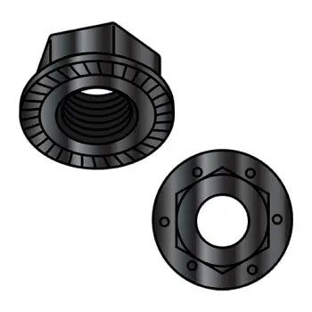 JFAST 14NR8B - 1/4-20  Serrated Flange Hex Lock Nuts Grade 8 Black Phosphate, Case Quantity: 
2,000