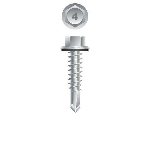 12-14 x 3/4 Unslotted Indented Hex Washer Head Self-Drilling Screw with Bonded Neo-EPDM Washer 410 Stainless Steel Passivated and Waxed