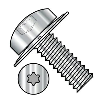 4-40 x 5/16 Six Lobe Pan Head Square Cone 410 Stainless Sems Fully Threaded 18-8 Stainless Steel