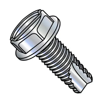 4-40 x 1/4 Slotted Indented Hex Washer Thread Cutting Screw Type 23 Fully Threaded Zinc Plated