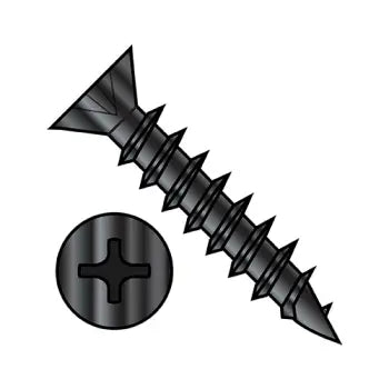 6-13 x 1/2 Phillips Flat Head no Nibs Deep Thread Wood/Hinge Screw Fully Threaded Black Ox Oil