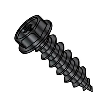 6-18 x 1/2 Phillips Indented Hex Washer Self-Tapping Sheet Metal Screw Type A Fully Threadeded Black Oxide