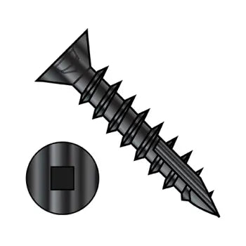 6-13 x 1/2 Square Drive Flat Head No Nibs Deep Thread Wood Screw Type 17 Fully Threaded Black Ox