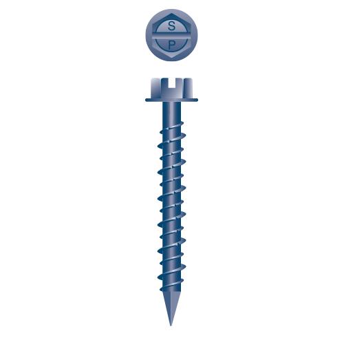 3/16 x 1-1/4 Slotted Indented Hex Washer Head Concrete Screw Blue Finish