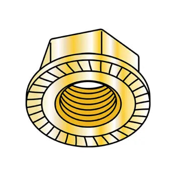 JFAST 14NRY - 1/4-20  Serrated Flange Hex Lock Nuts Case Hardened HR15N 78/90 Zinc Yellow and Bake, Case Quantity: 
2,000