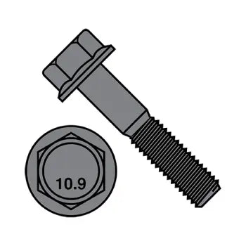 M10-1.5 x 30  DIN 6921 Class 10.9 Metric Flange Bolt Screw Non-Serrated  Plain