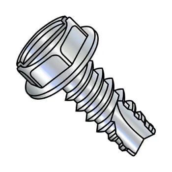 4-24 x 1/4 Slotted Indented Hex Washer Thread Cutting Screw Type 25 Fully Threadeded Zinc Plated