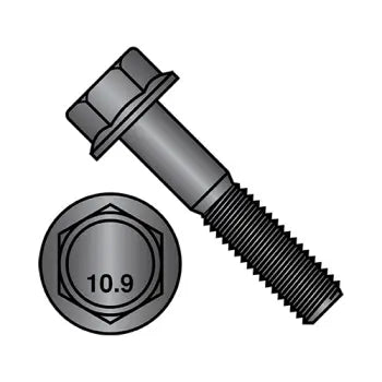 M10-1.5 x 20 Non-Serrated Hex Flange Screw DIN 6921 Class 10.9 Steel Black Phosphate