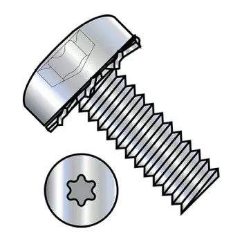 2-56 x 1/4 Six Lobe Pan Head External Tooth Sems Machine Screw Fully Threaded Zinc Plated